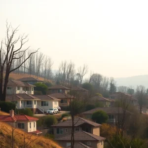 California neighborhood showing the aftermath of wildfires