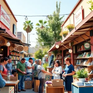 A bustling scene of various small businesses in California contributing to the economy.