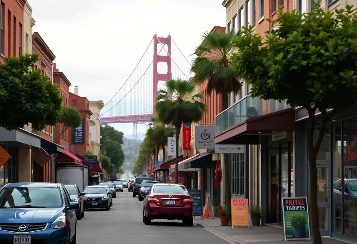 California street with small businesses reflecting the impact of tariffs