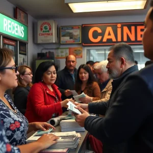 Customers in a cash exchange store in Southern California
