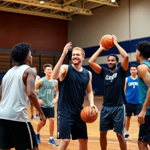 Clemson University basketball team in practice at the gym