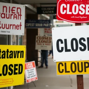 Signs indicating closure of restaurants in Orange County