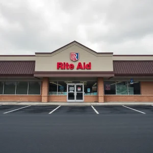 Exterior of a closed Rite Aid store with a 'Closed' sign