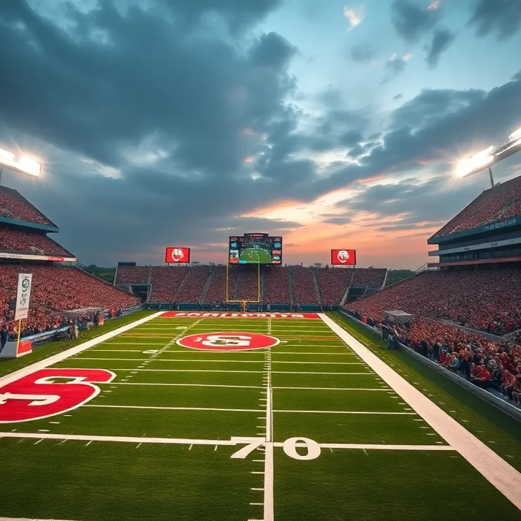 Exciting college football recruitment scene on a sunny day