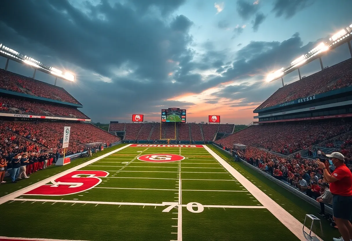 Exciting college football recruitment scene on a sunny day