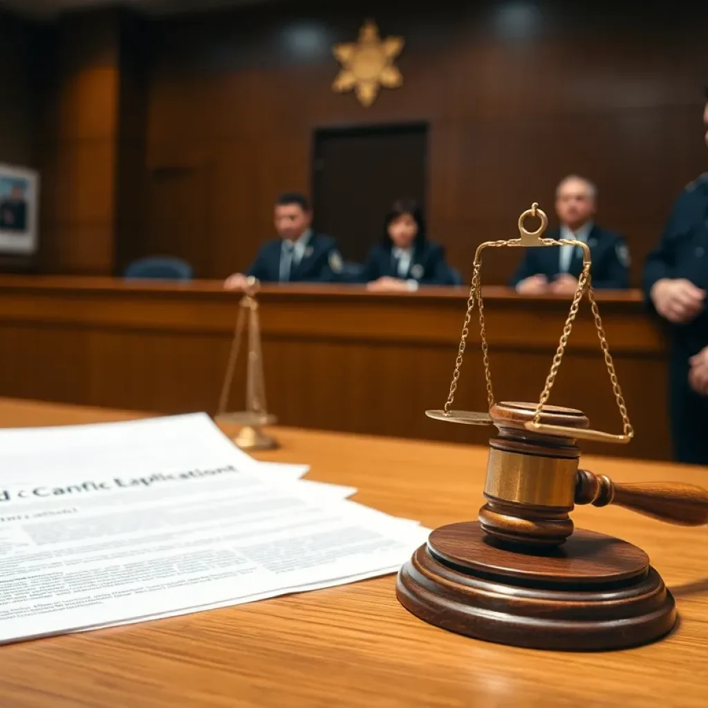 Courtroom during child exploitation case showing law enforcement and justice.
