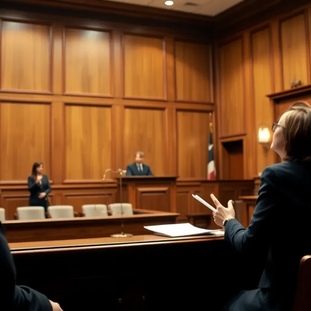 Courtroom scene conveying justice in a murder case.