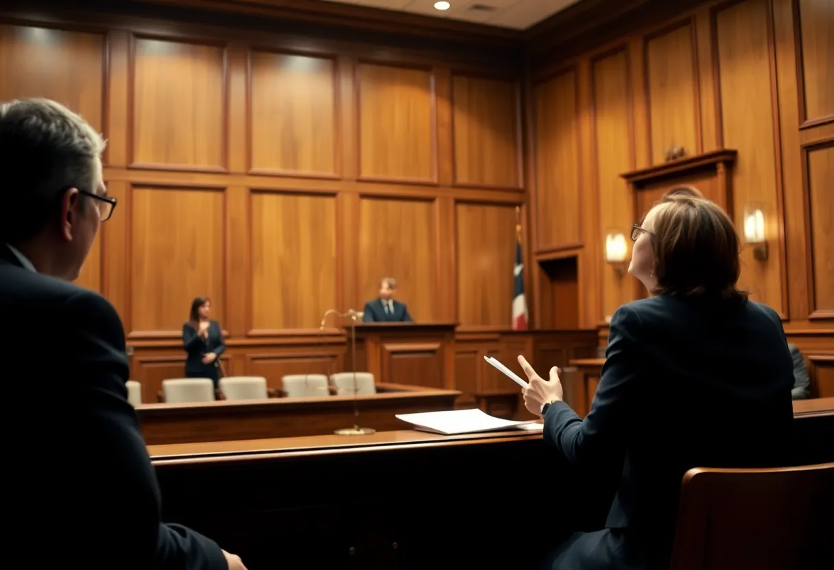Courtroom scene conveying justice in a murder case.