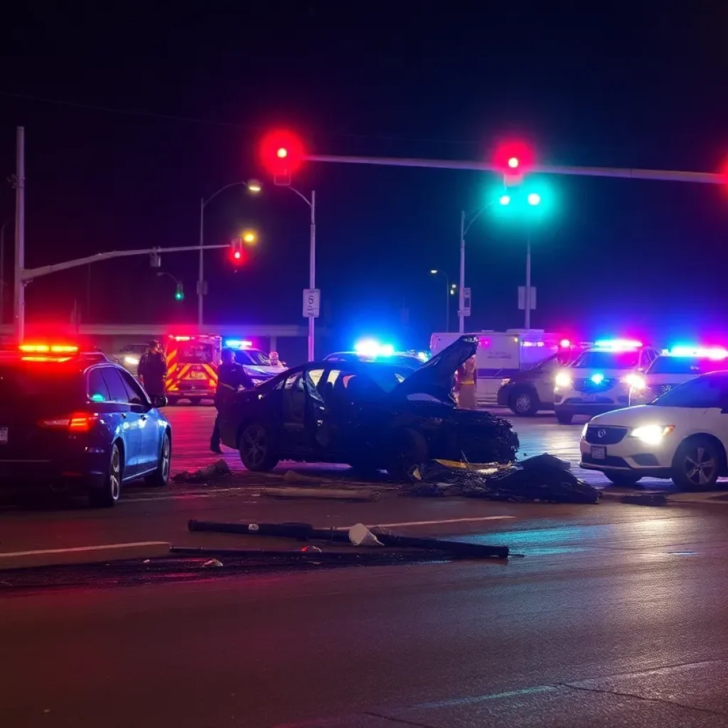 Emergency response at a car crash scene in Stanton