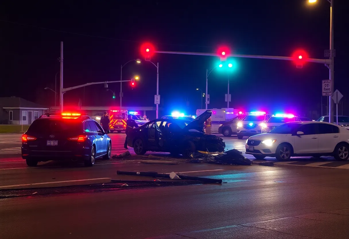 Emergency response at a car crash scene in Stanton