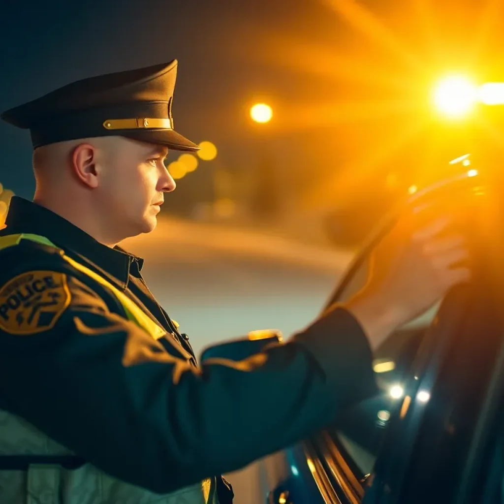 Police officer performing a sobriety test during a DUI checkpoint