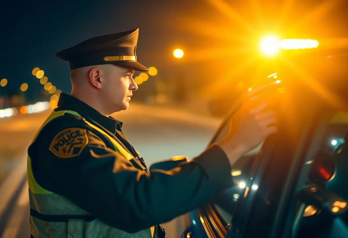 Police officer performing a sobriety test during a DUI checkpoint