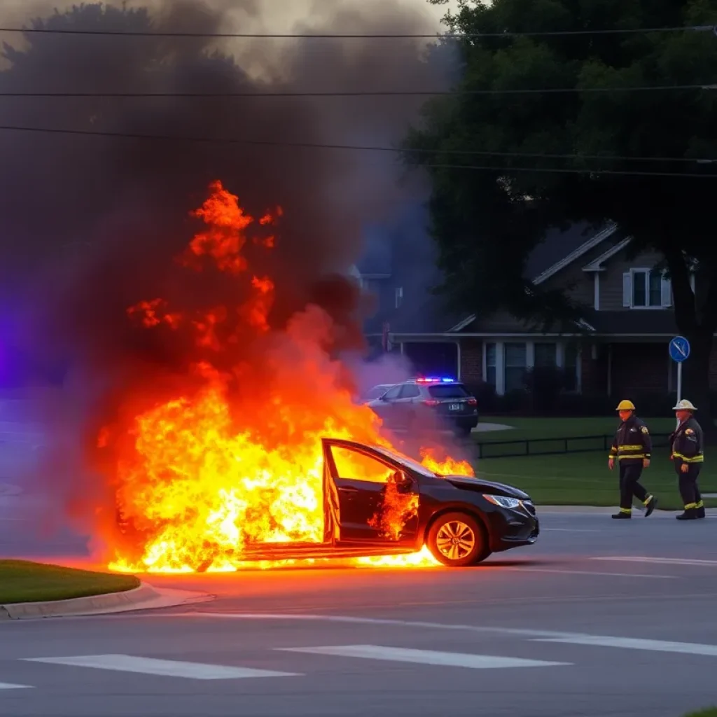 Fiery crash scene involving a Tesla in Laguna Hills