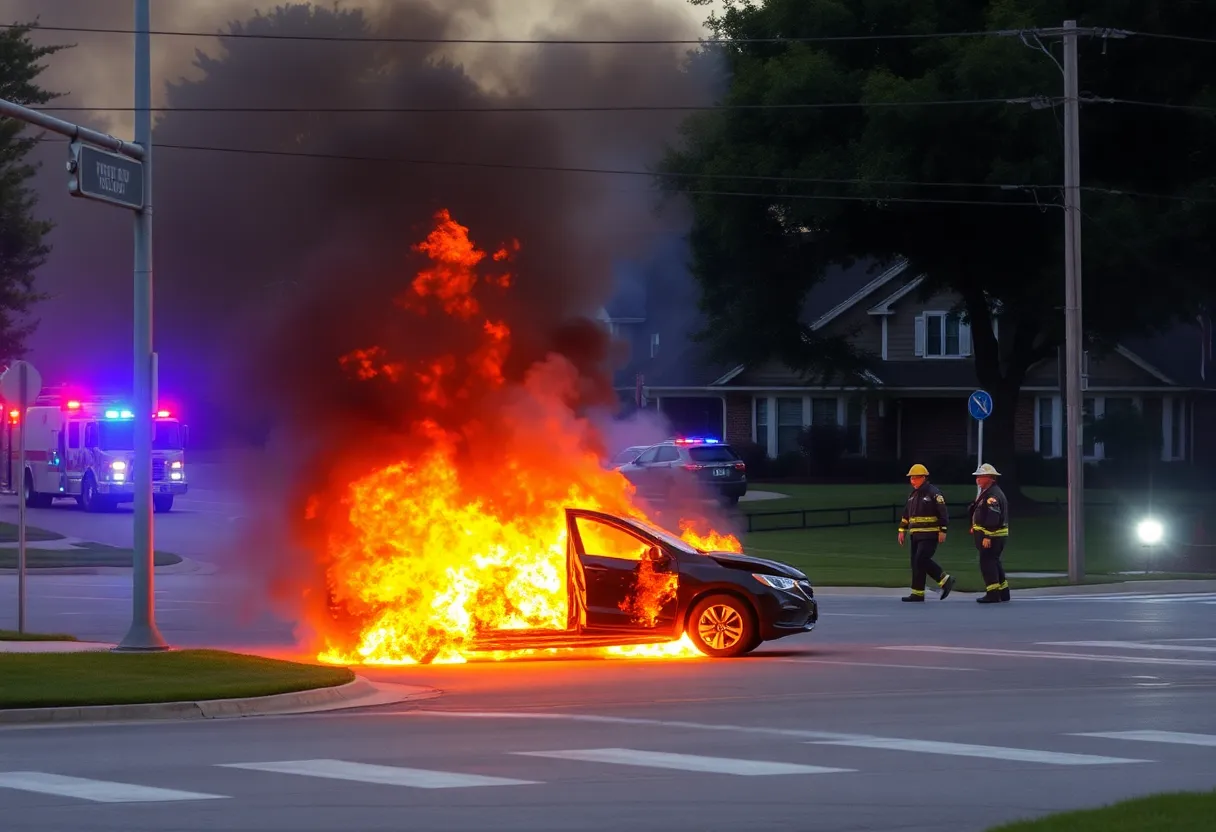 Fiery crash scene involving a Tesla in Laguna Hills