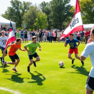 Athletes participating in a flag football tournament
