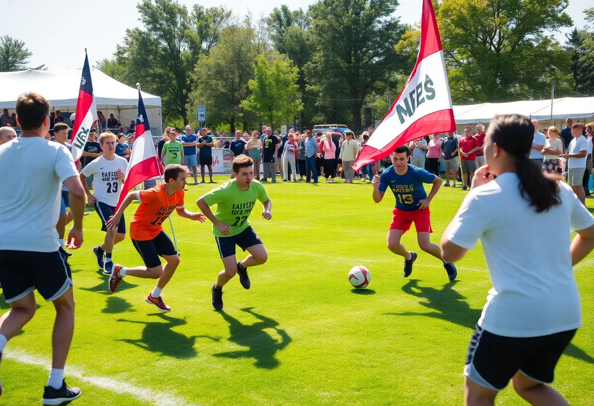 Athletes participating in a flag football tournament