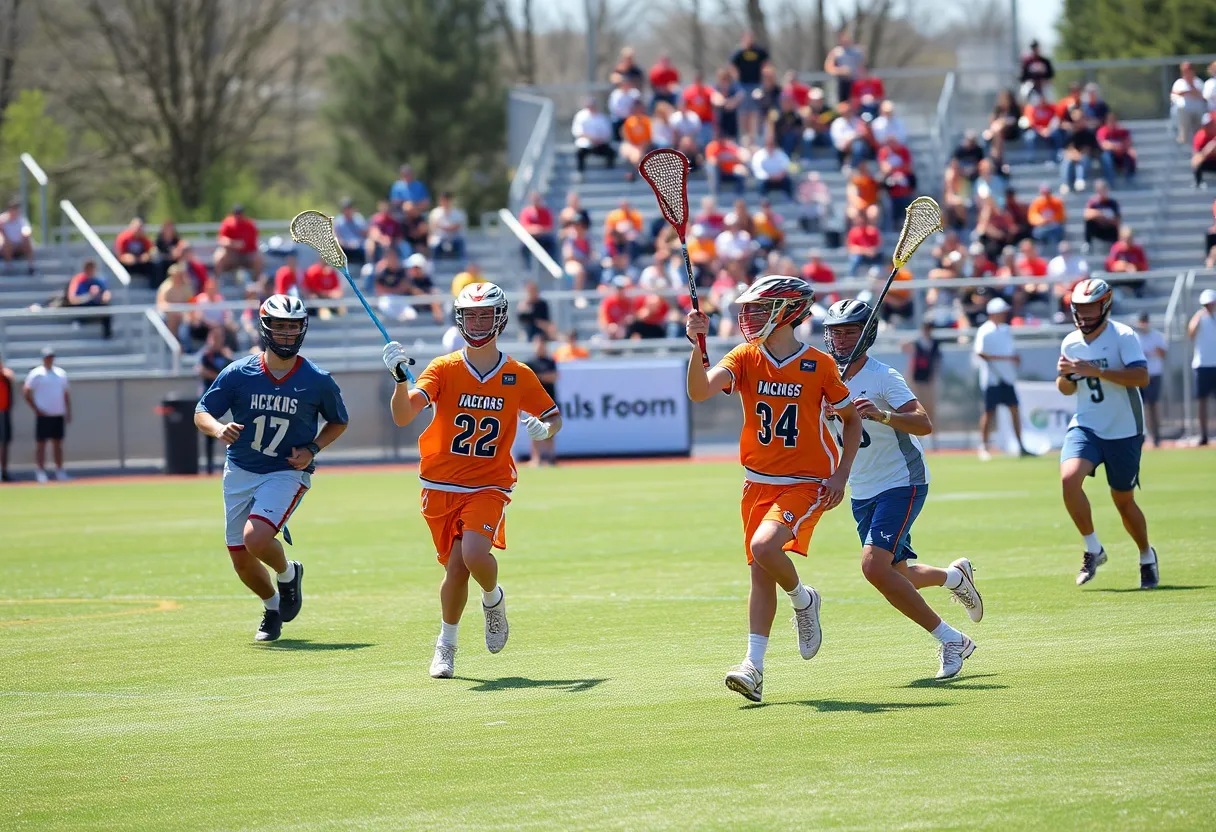 Foothill boys lacrosse team playing against JSerra in a quarterfinal match.