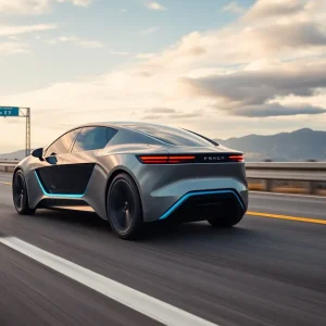 Electric vehicle driving on a California highway