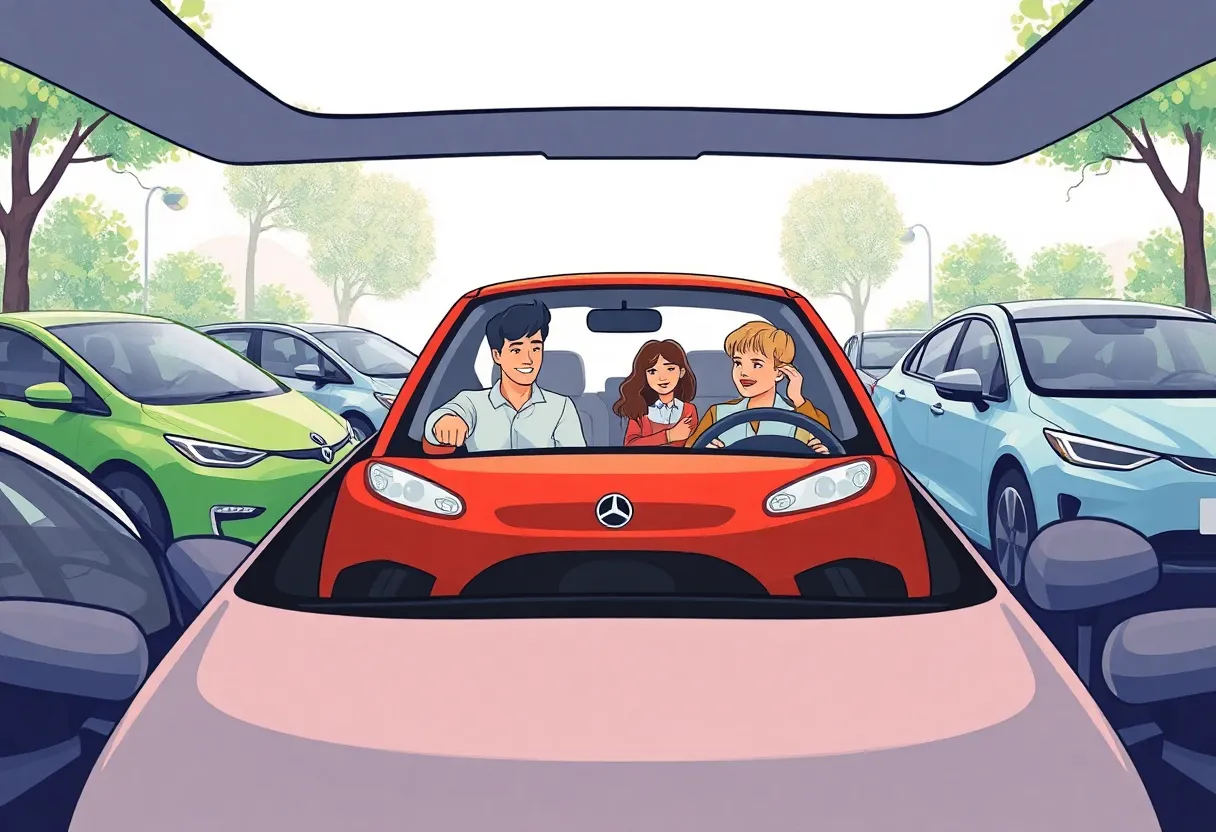 Illustration showing a gas-powered car in contrast with electric vehicles