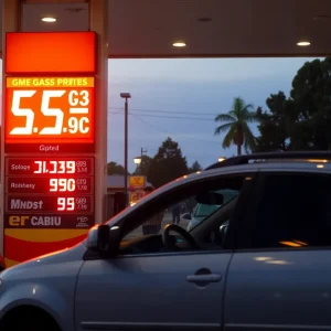 High gas prices displayed at a California gas station