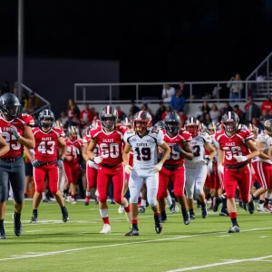 Players in action during a high school football game