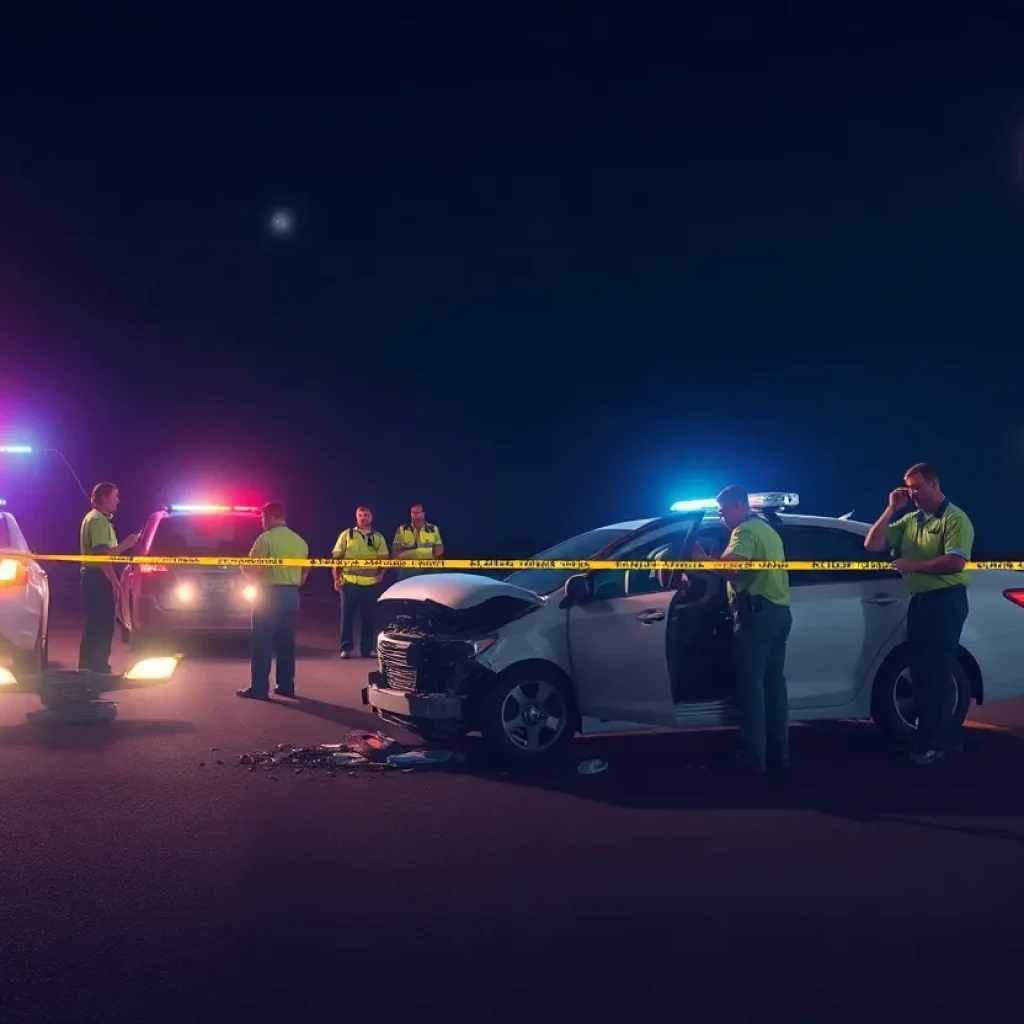 Police at a DUI-related car accident scene