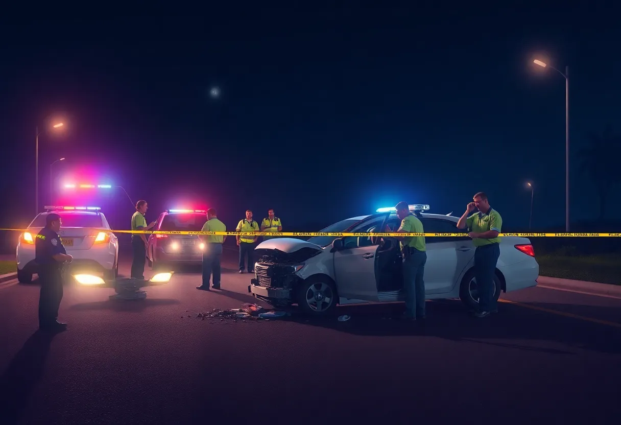 Police at a DUI-related car accident scene