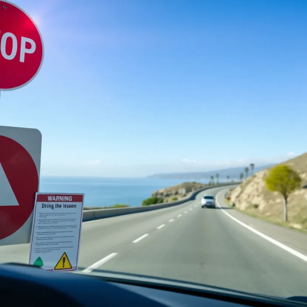 Coastal highway scene in Laguna Beach focusing on road safety