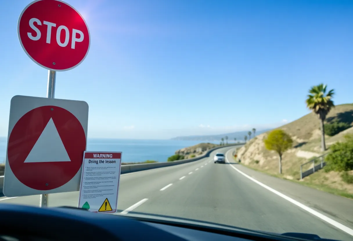 Coastal highway scene in Laguna Beach focusing on road safety