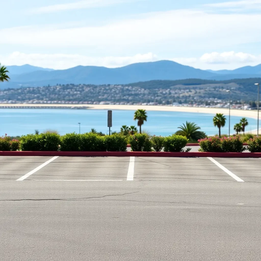 Empty parking lot in Laguna Beach with ocean view