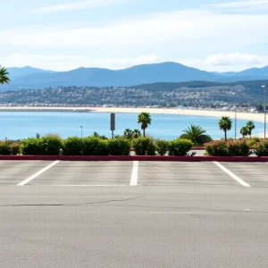 Empty parking lot in Laguna Beach with ocean view