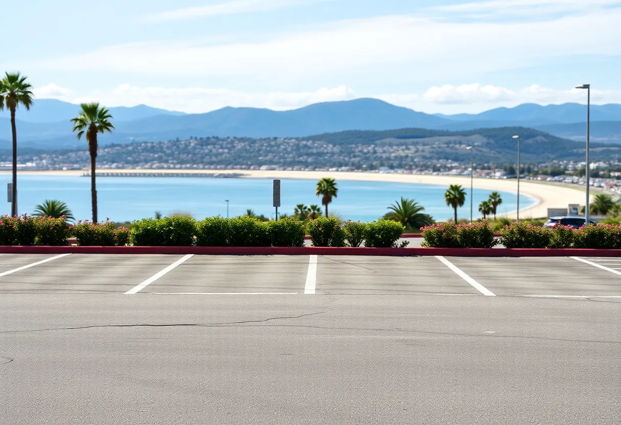Empty parking lot in Laguna Beach with ocean view