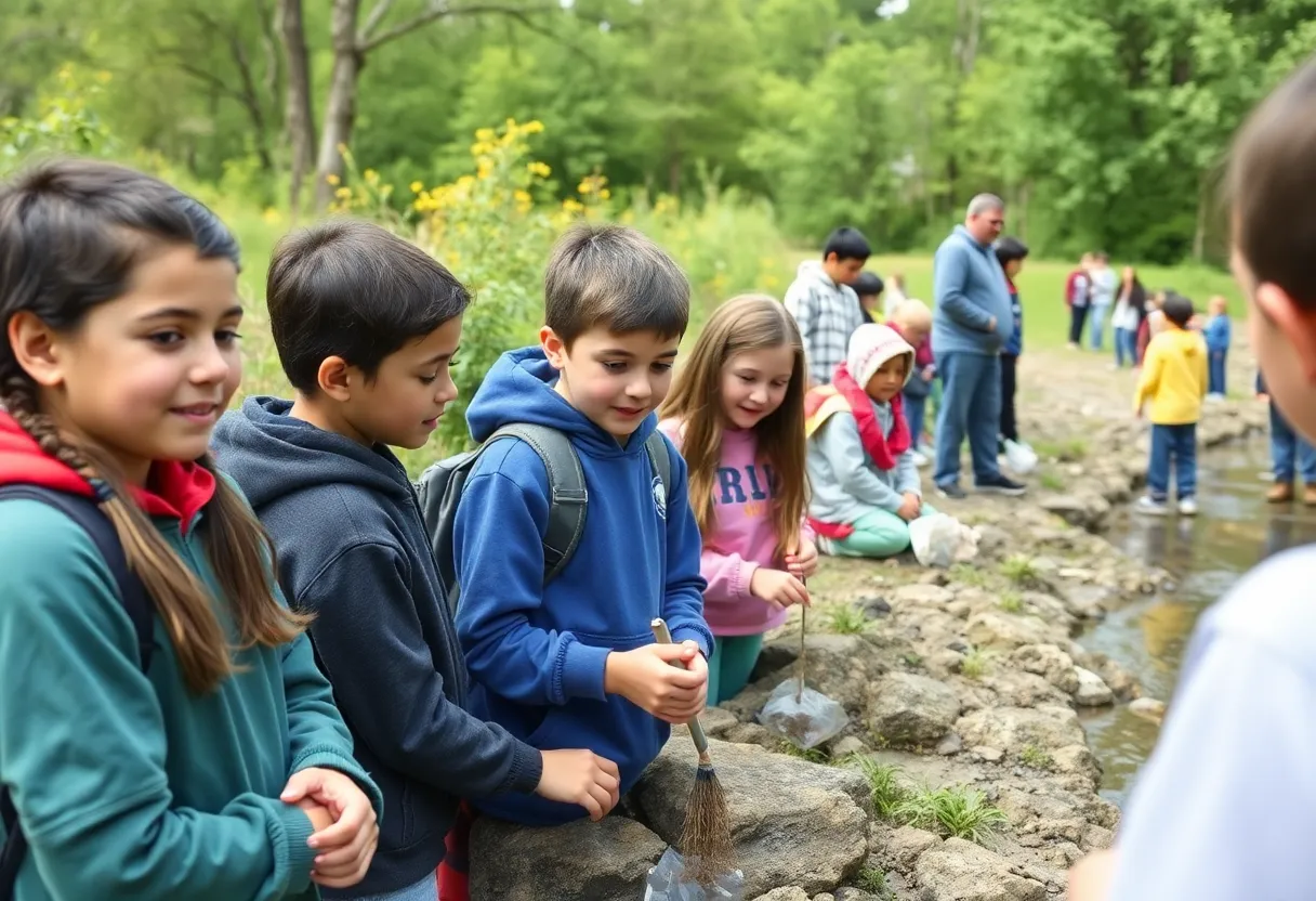 Students working on stormwater pollution projects