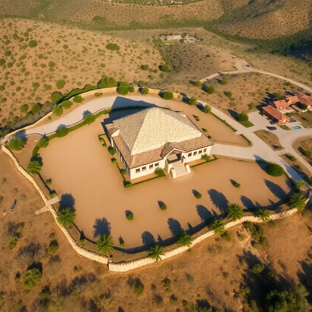 Aerial view of the Laguna Ridge property with Ziggurat building.