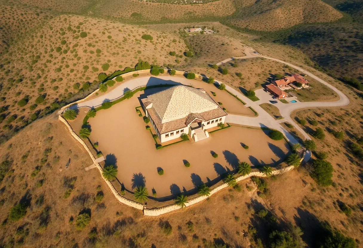 Aerial view of the Laguna Ridge property with Ziggurat building.