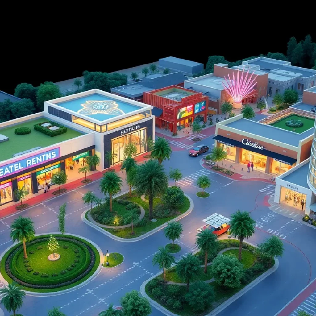 Rendering of the Los Osos Core Area Project showing shopping and outdoor spaces.