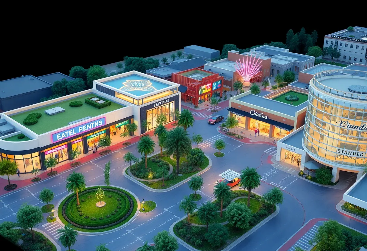 Rendering of the Los Osos Core Area Project showing shopping and outdoor spaces.