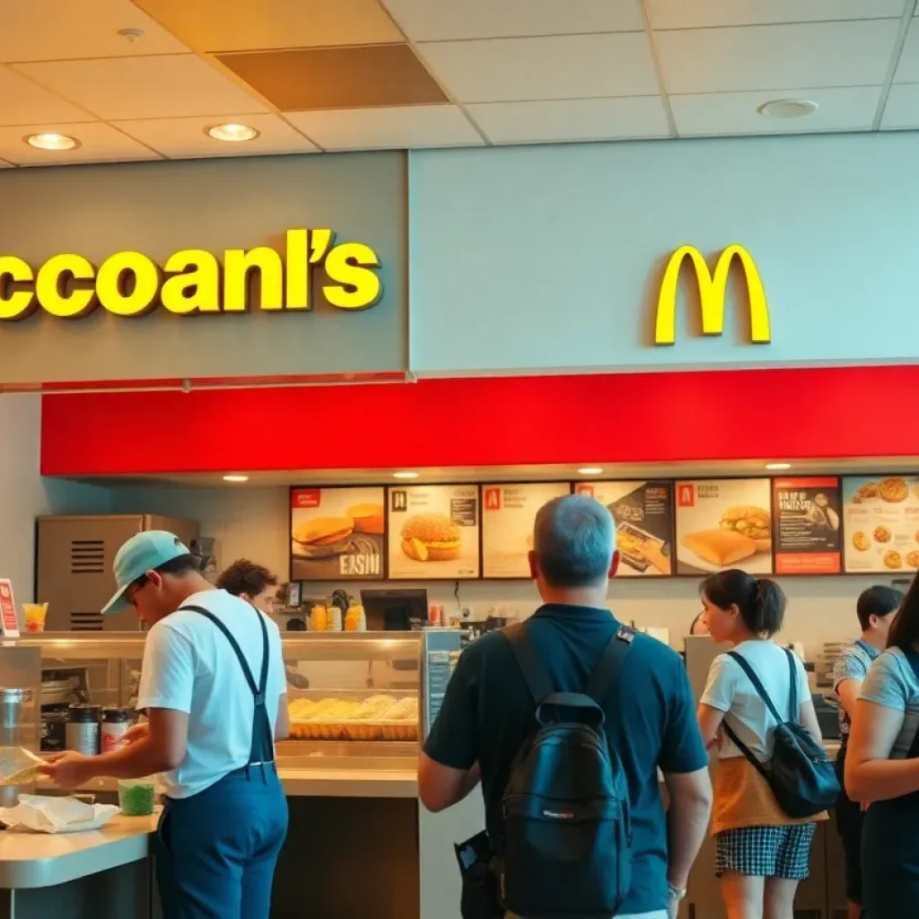 Employees working at McDonald's during a busy summer day