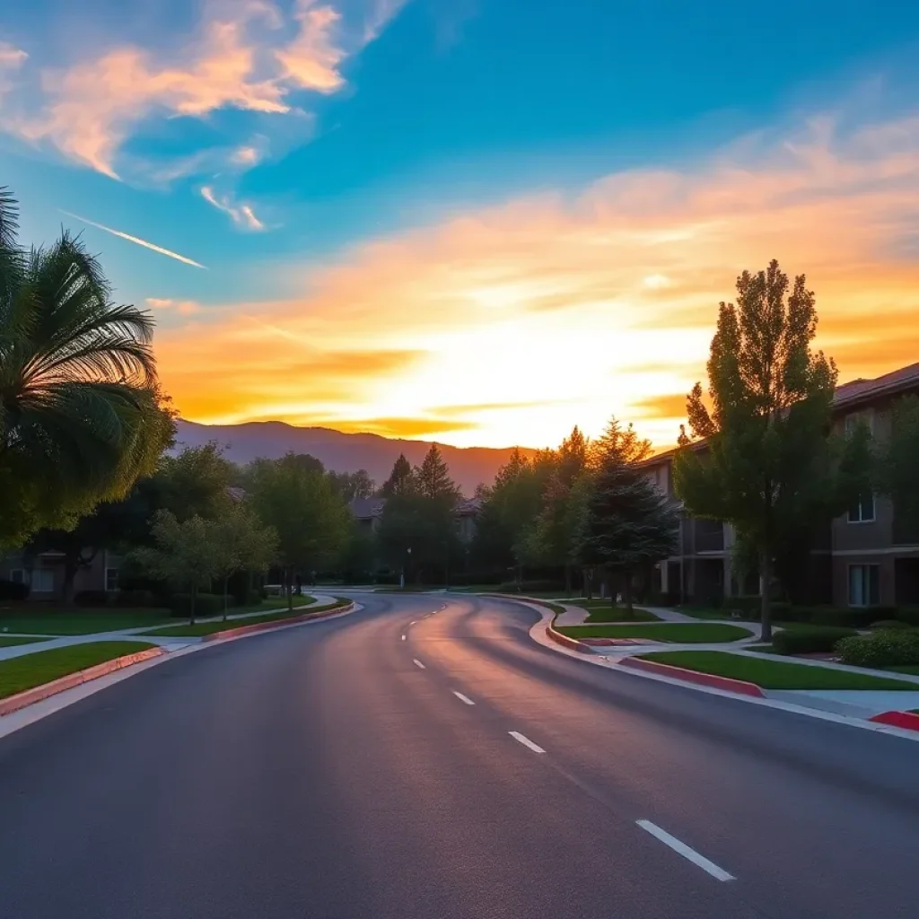 An apartment complex in Mission Viejo during sunset