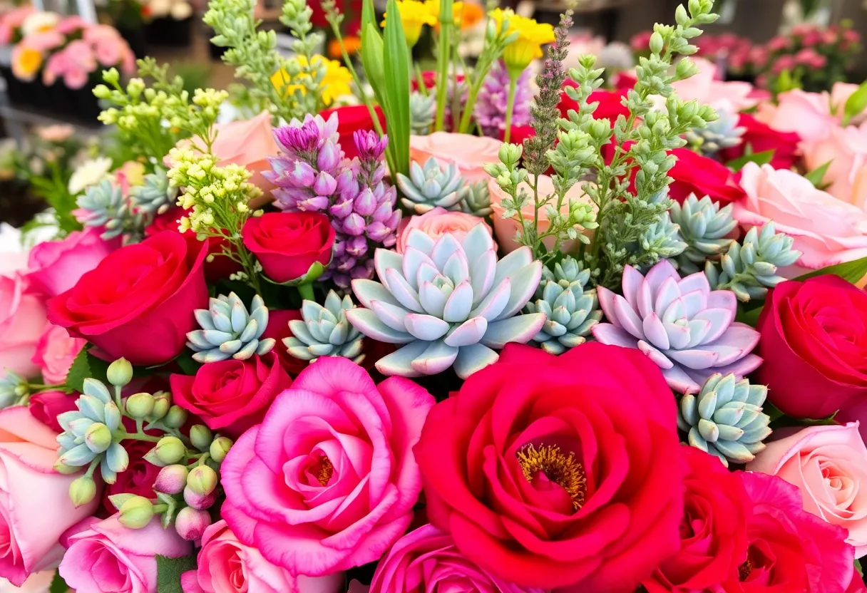 Variety of flower arrangements in a florist shop for Mother's Day.