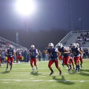 High school football players in action during a game in Northern New Jersey.