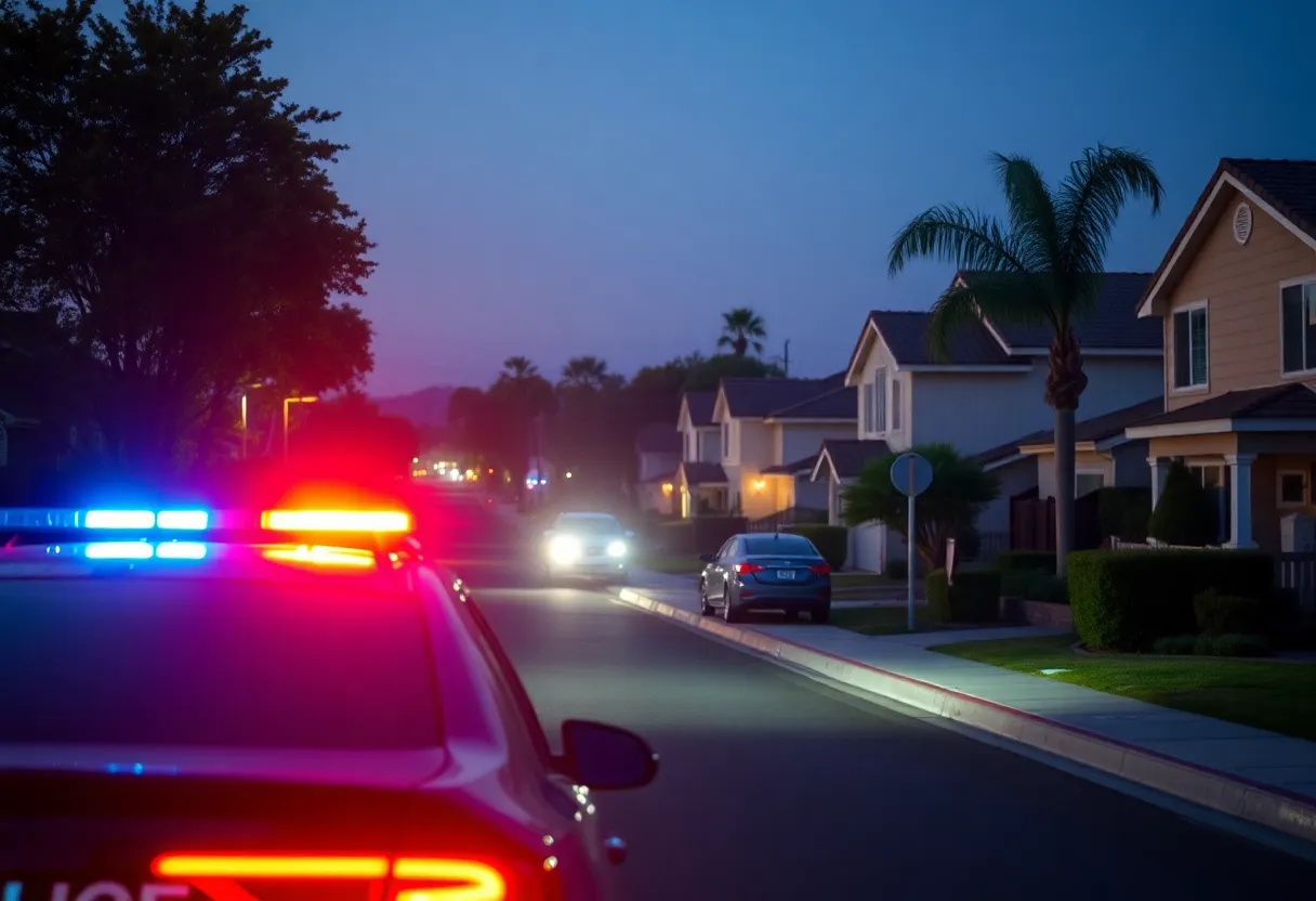 Police investigating a shooting scene in a residential area of Orange, California.