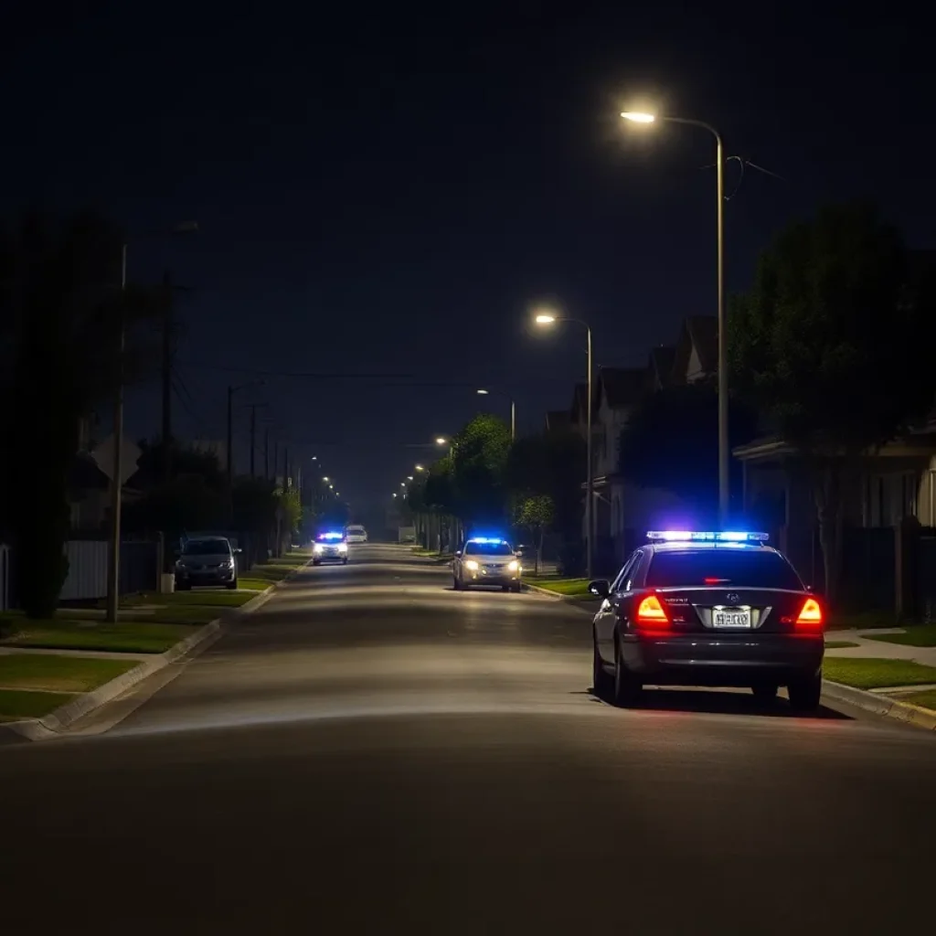Nighttime street scene in Orange, California