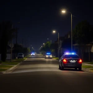 Nighttime street scene in Orange, California