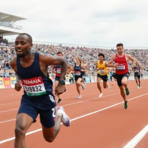 Athletes competing in a track and field event in Orange County