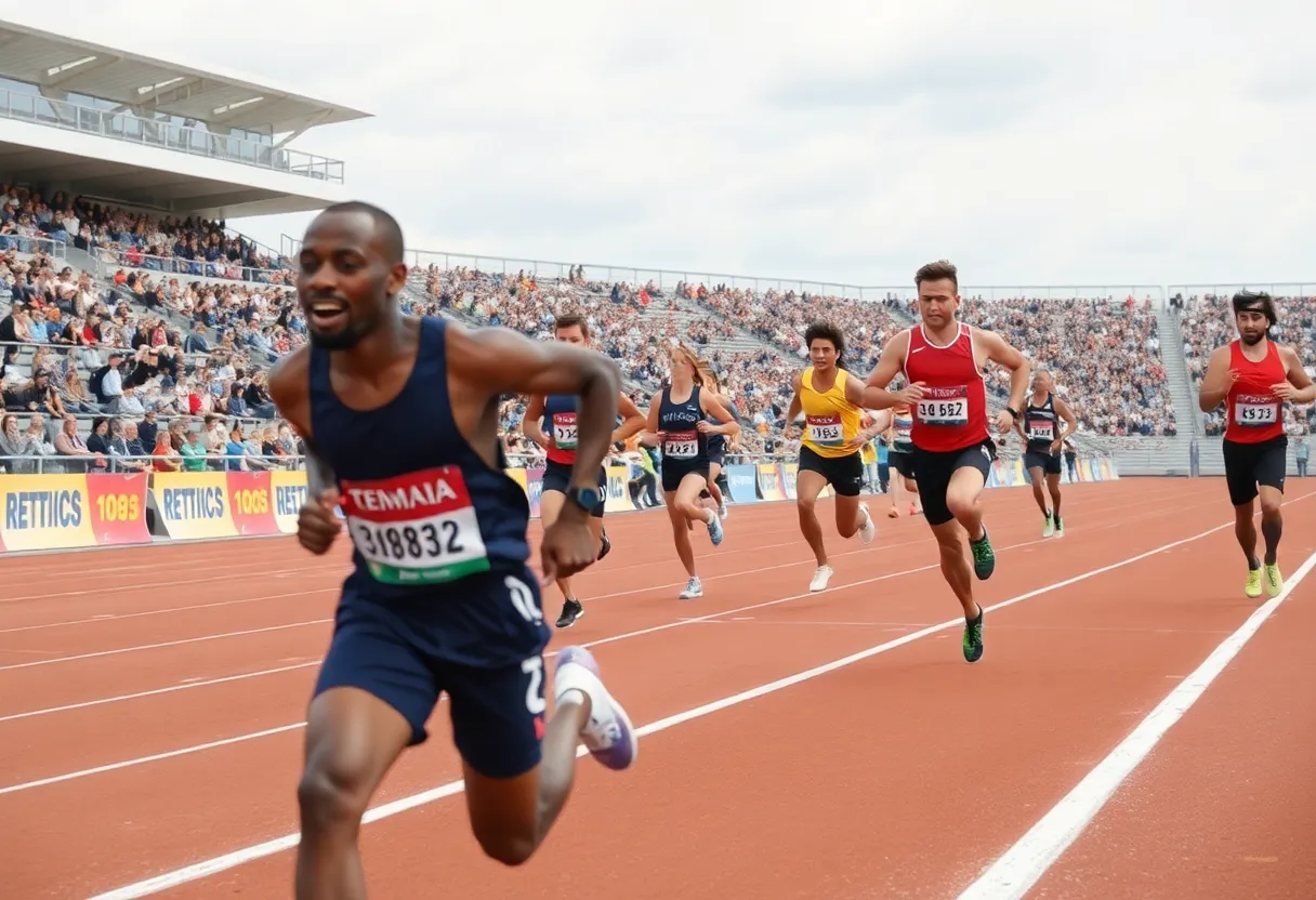 Athletes competing in a track and field event in Orange County