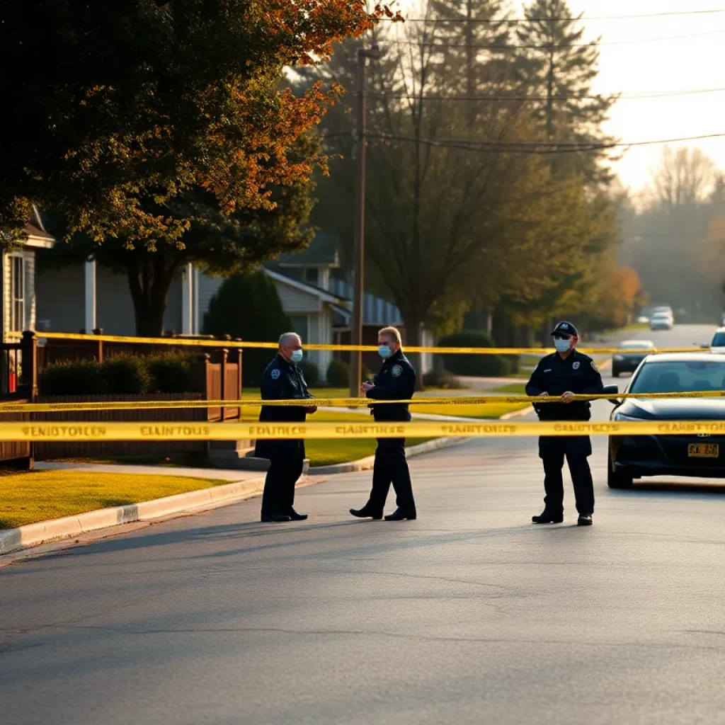 Police investigating a crime scene in a suburban area