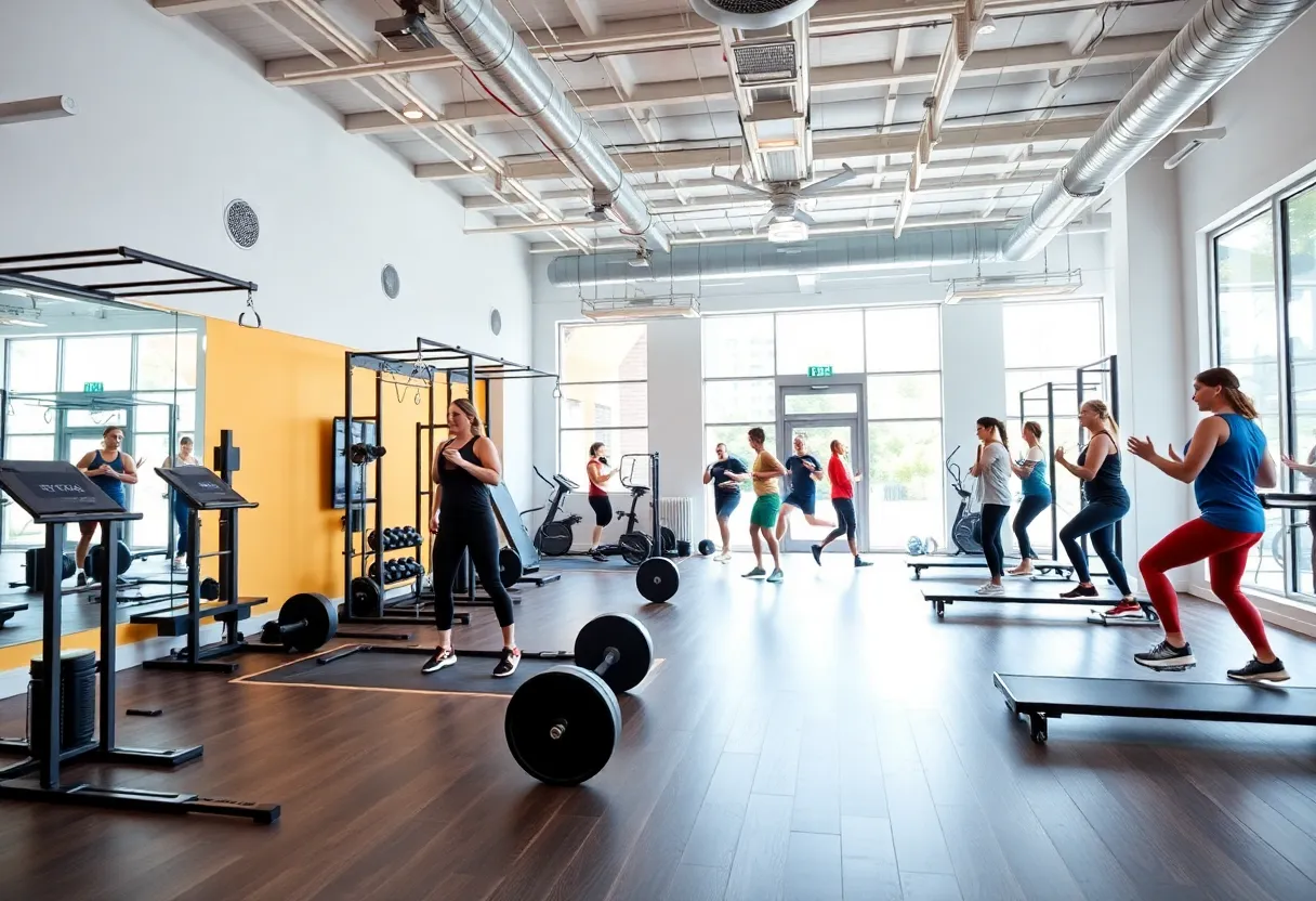A group workout session at Pvolve fitness studio