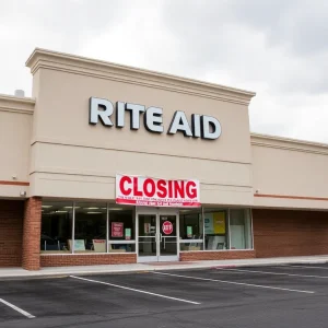 Rite Aid store with closure sign in suburban setting