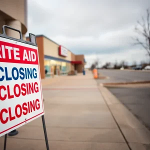 Sign indicating closure of a Rite Aid store